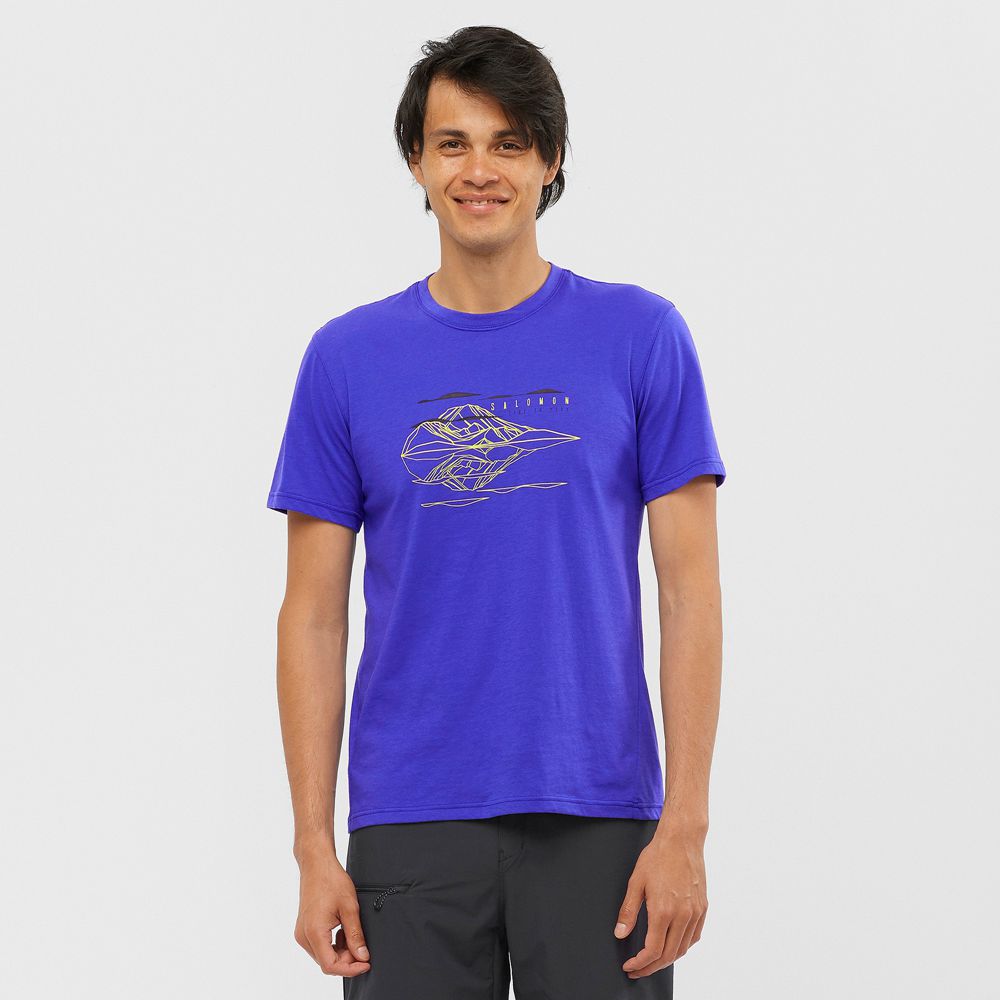 Salomon Singapore Mens T-shirts - OUTRACK BLEND Blue | 62851-RBCP